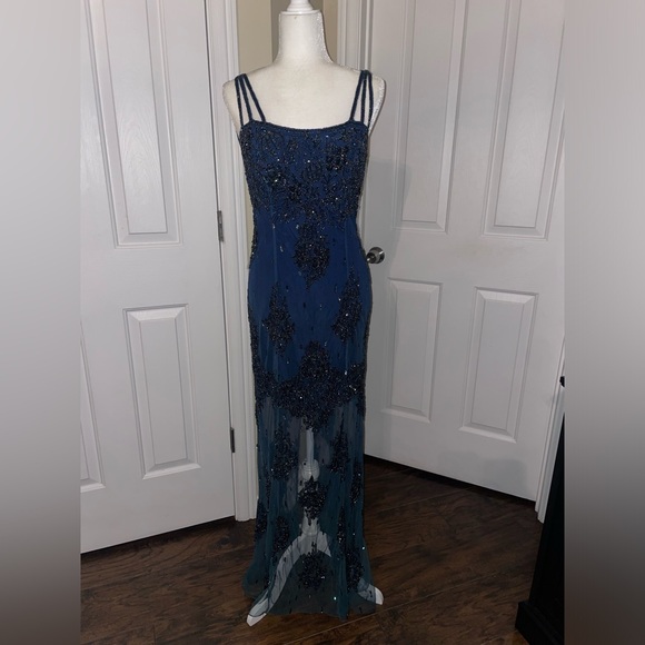 JE MATADI BY SEAN MEHTA VTG PURE SILK BEADED FORMAL DRESS SZ LARGE - Picture 1 of 11